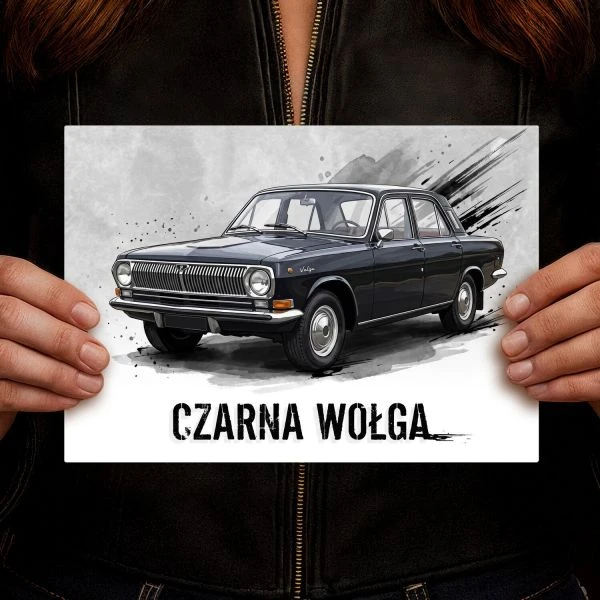 Grafika na metalu Czarna Wołga GAZ-24